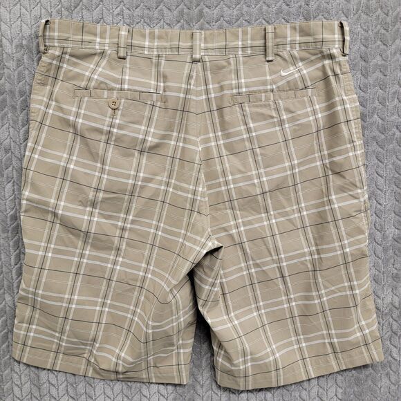 Nike Golf Shorts‎ Men's Size 36 Tan Beige Blue Plaid Dri-Fit Flat Front Pockets - Picture 7 of 9